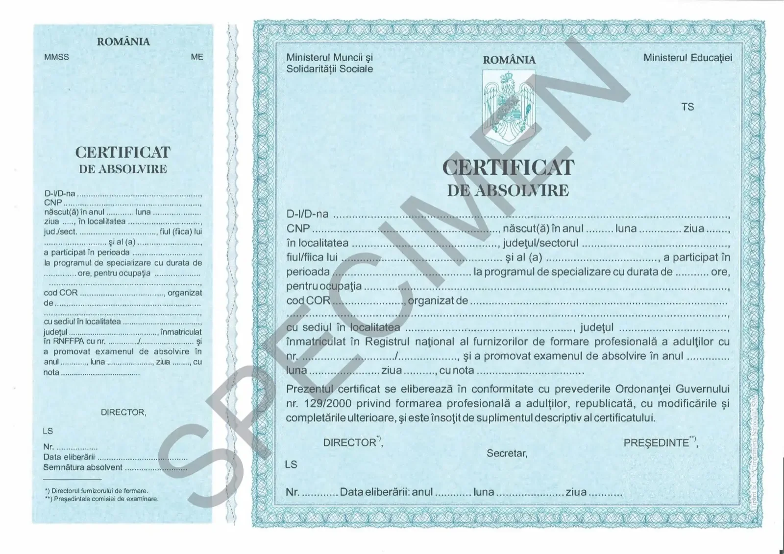 Model de certificat de absolvire